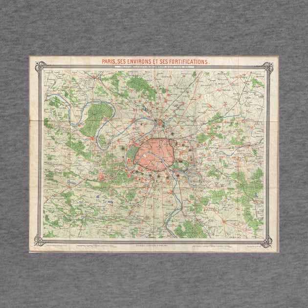 Vintage Map of the Paris France Vicinity (1870) by Bravuramedia